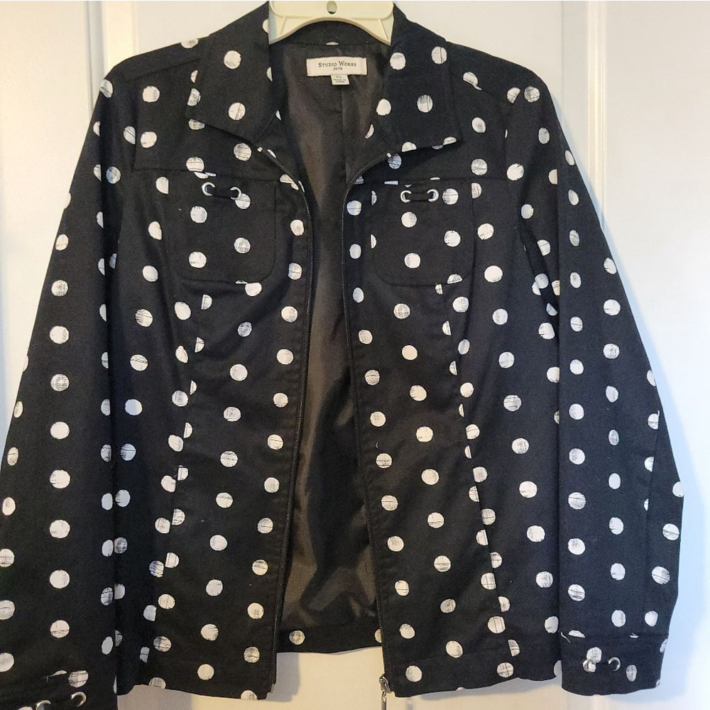 Women's Studio Works Jacket, Petite Small, Black and White Polka Dots